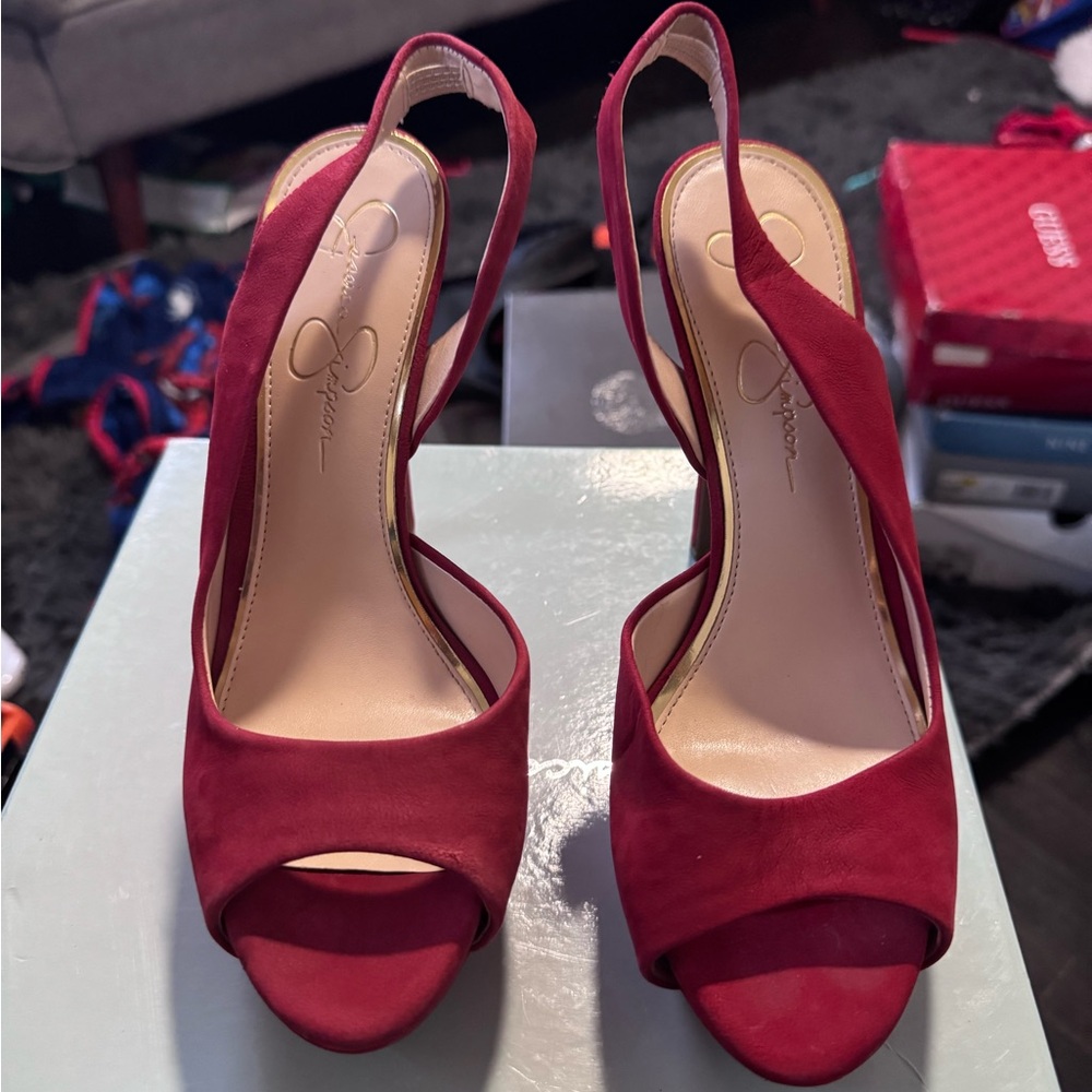 Jessica Simpson Elegant Red Peep-Toe Heels
